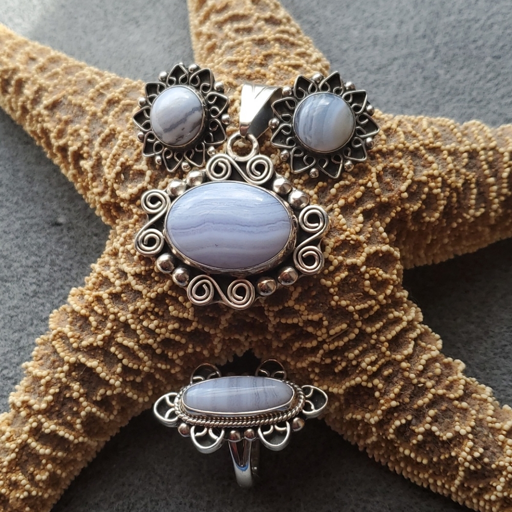 CII Mexico Sterling Blue Lace Agate Set